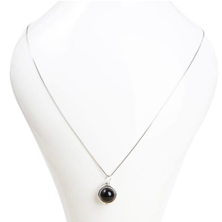 Collana con pendente a sfera in Onice nero - Argento 925