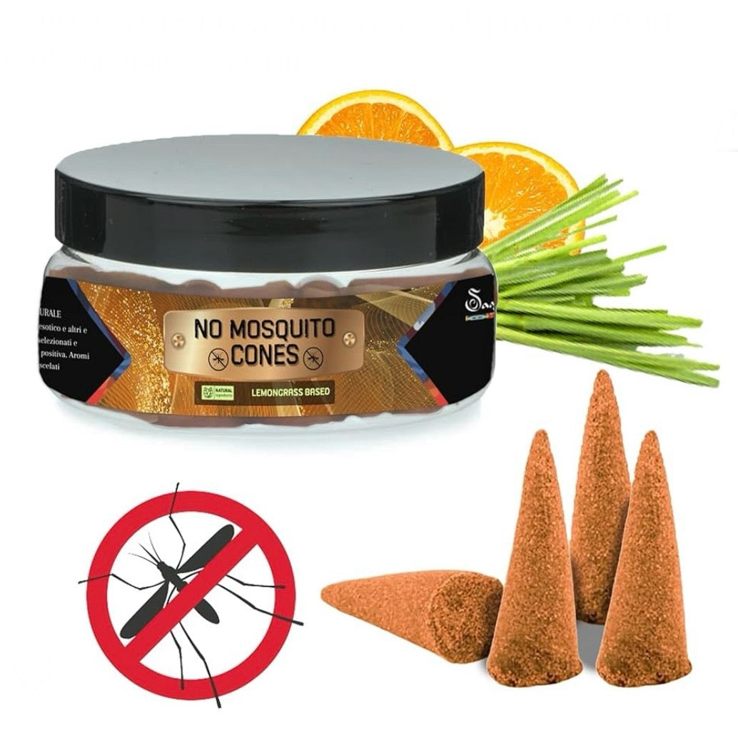 Samsara coni di incenso anti zanzare alla Citronella 100% naturali - NO carbone, NO additivi chimici, NO volatili - NO MOSQUITOS (12 coni)