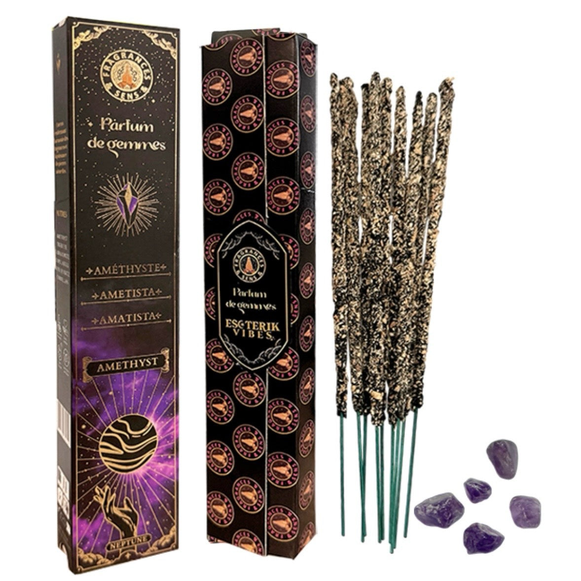 Parfum de Gemmes incense in sticks and fragments of natural stone in flakes - Amethyst
