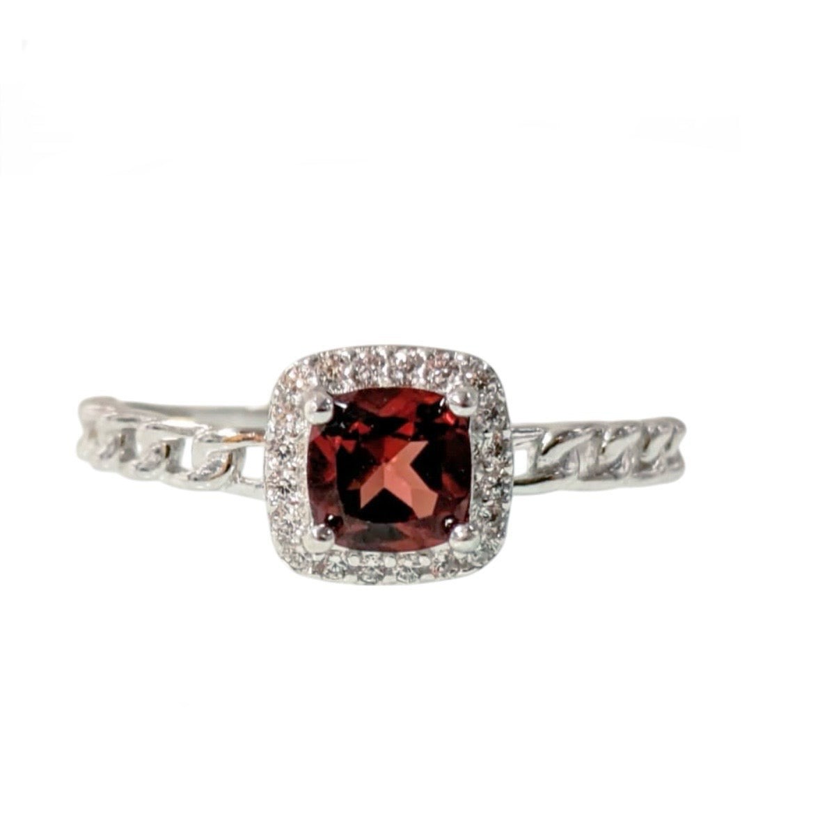 Anello con Granato rosso in argento 925 - Regolabile