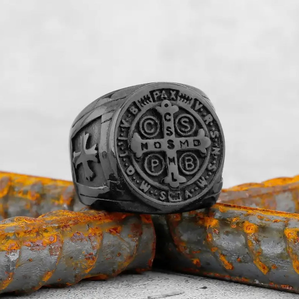 San Benedetto cross ring in 304 free nickel stainless steel - different black color sizes