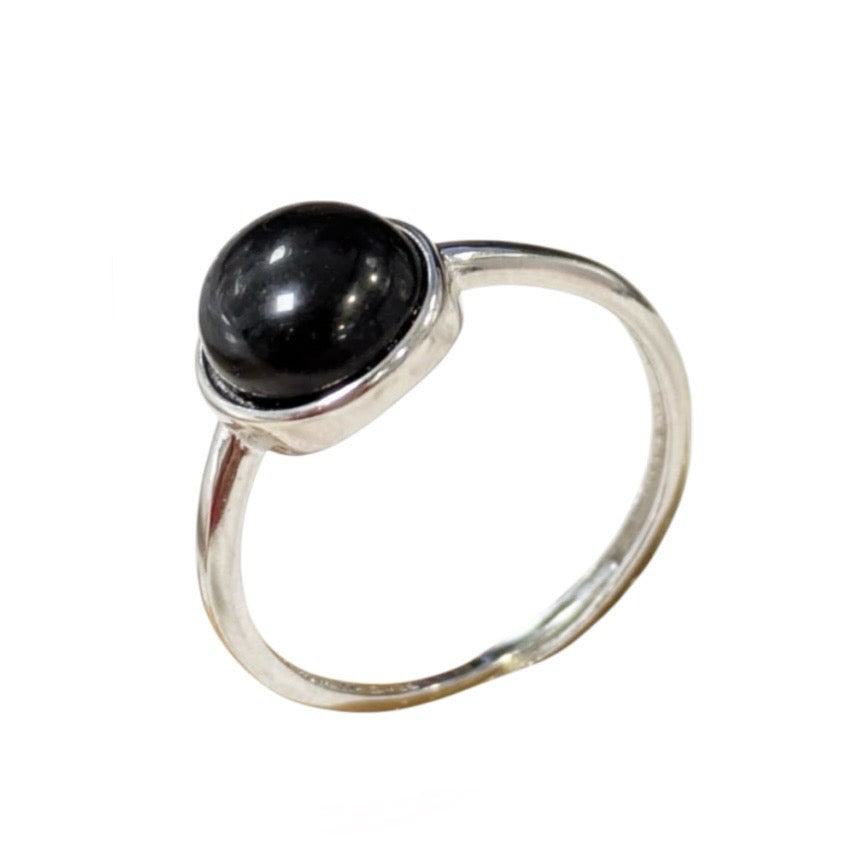 Anello con Ossidiana nera in argento 925 - Regolabile