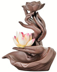 Bruciaincenso a cascata Mano con Loto in ceramica per Incenso in coni - Portaincenso a fontana 18cm - clorophilla-shop