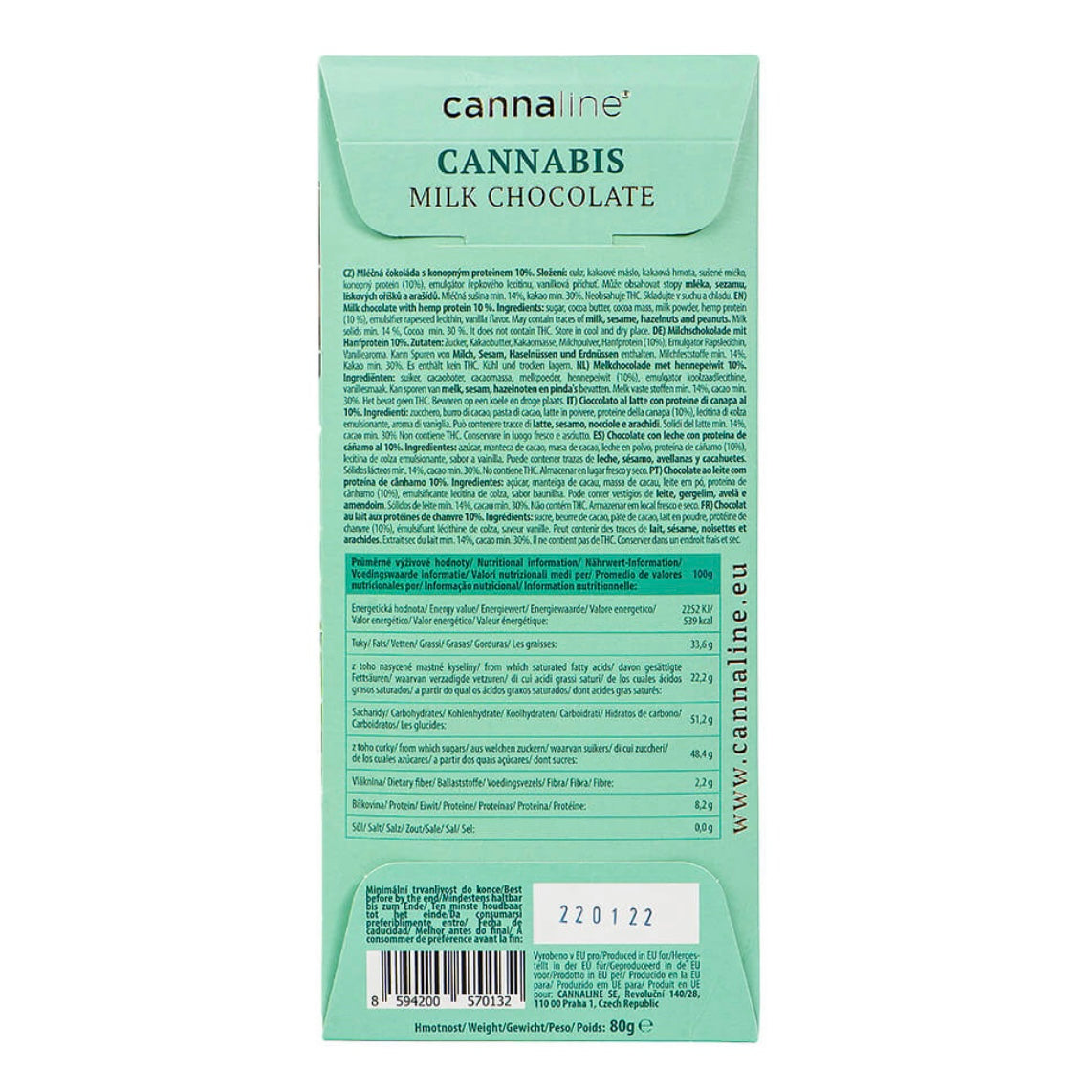 Cannaline Cioccolato al Latte alla Cannabis con semi di canapa senza THC - Tavoletta da 80g - clorophilla-shop
