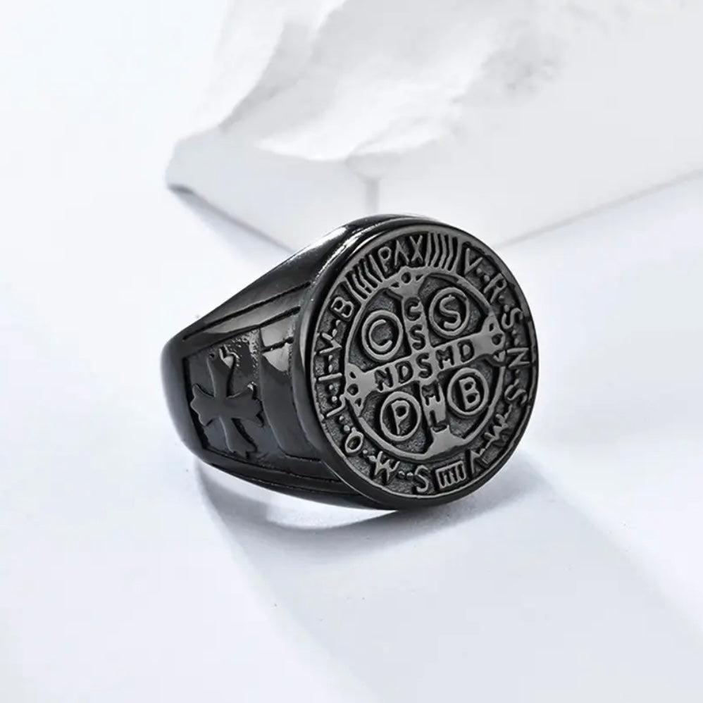 San Benedetto cross ring in 304 free nickel stainless steel - different black color sizes