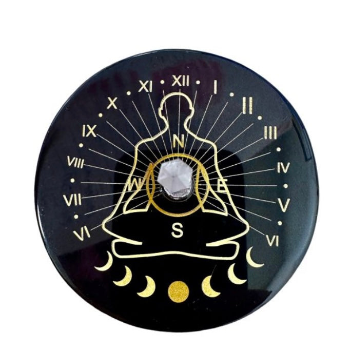 Placca Pentacolo in Onice nero con Prisma in cristallo di Rocca - Meditazione e Divinazione