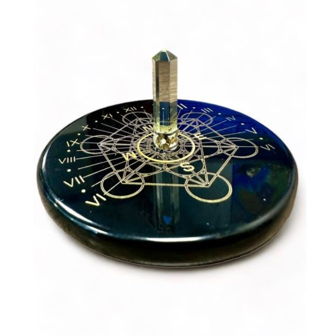 Metatron plaque in black onyx with rock crystal prism - meditation and divination