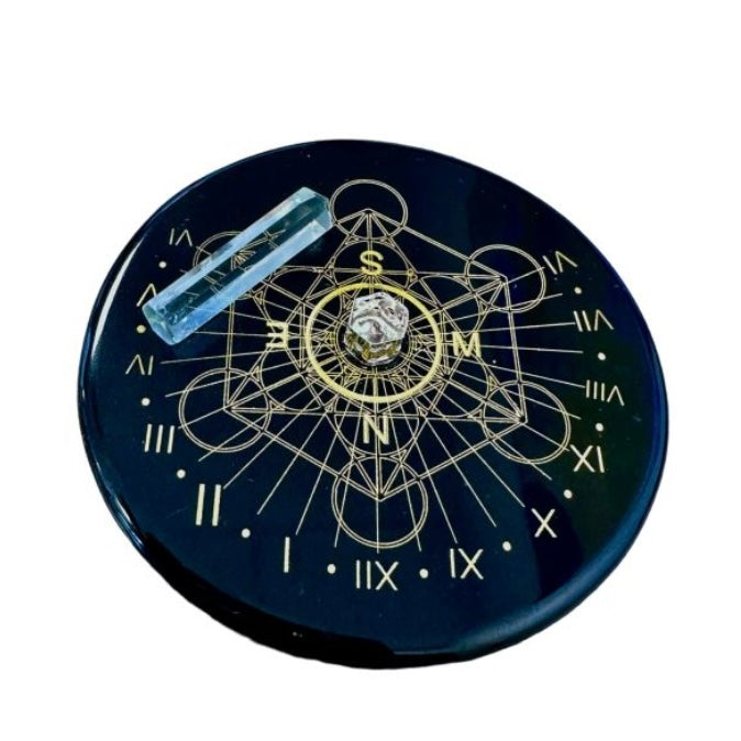 Metatron plaque in black onyx with rock crystal prism - meditation and divination