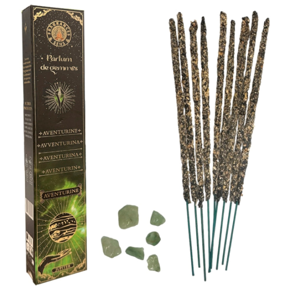 Parfum de Gemmes incense in sticks and fragments of natural stone in flakes - green adventurine