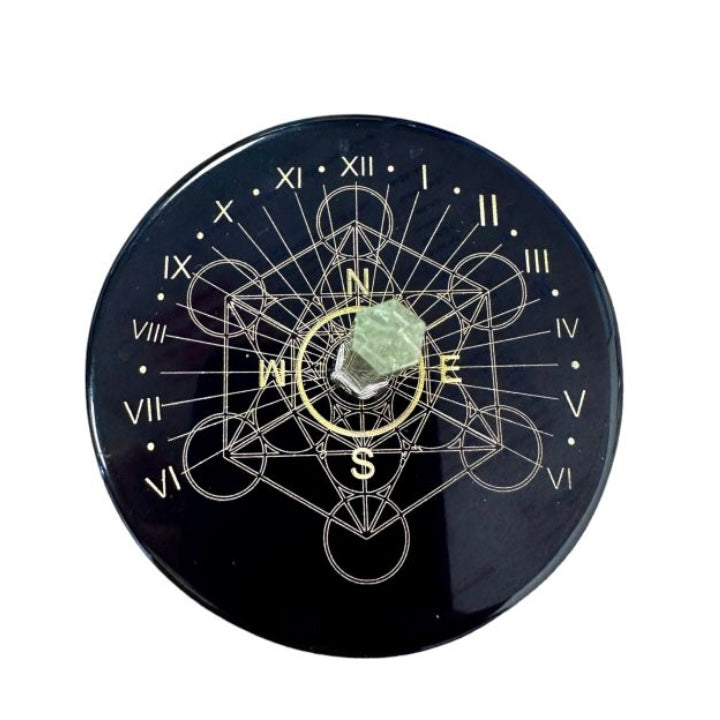 Metatron plaque in black onyx with rock crystal prism - meditation and divination