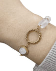 Bracciale con cubo sfaccettato in Quarzo rosa - Acciaio inox
