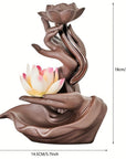 Bruciaincenso a cascata Mano con Loto in ceramica per Incenso in coni - Portaincenso a fontana 18cm - clorophilla-shop
