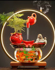 Burning Zen Lamp Feng Shui, cascade for incense for meditation LED light ceramic aquarium and teapot