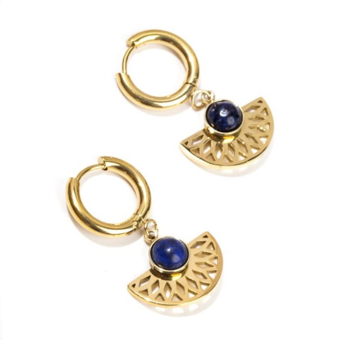 Aztec design earrings with lapislazzuli stone - stainless steel