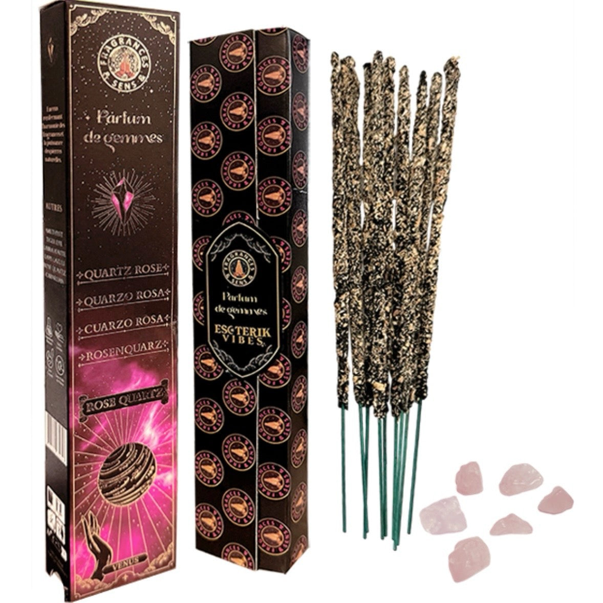 Parfum de Gemmes incense in sticks and fragments of natural stone in flakes - Pink quartz