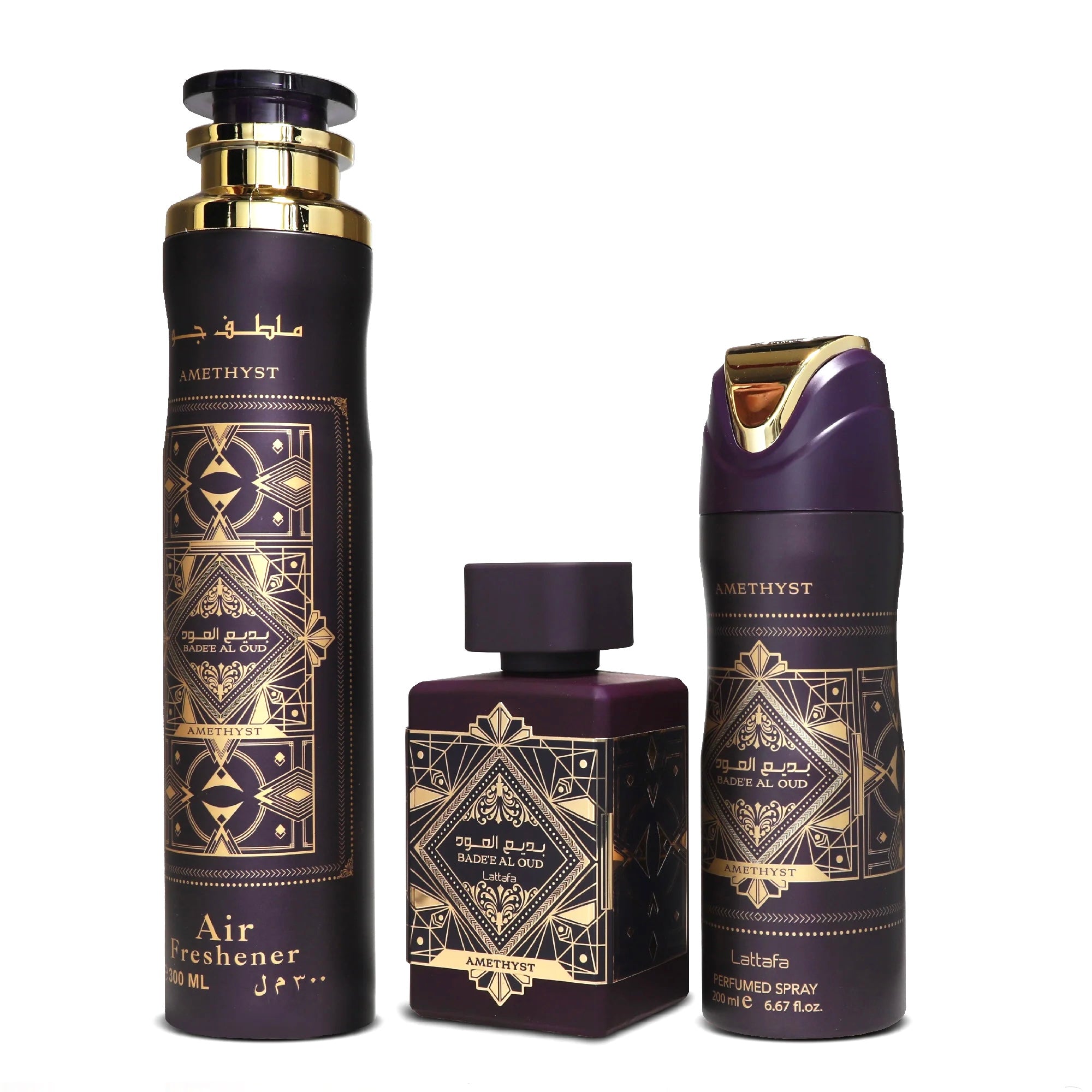 Lattafa Gift set BADE'E AL OUD AMETHYST Profumo, deodorante e deodorante ambiente  - Confezione regalo
