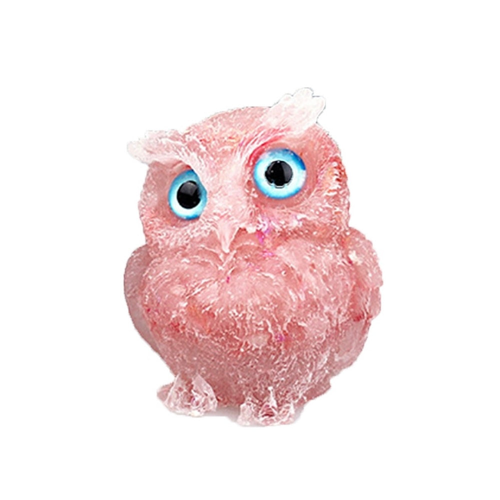 Owl of luck in pink quartz and resin