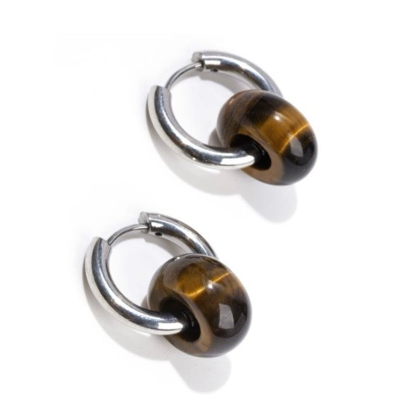 Hope Silver earrings in Tiger's eye - stainless steel