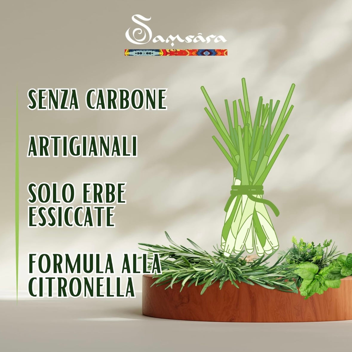 Samsara coni di incenso anti zanzare alla Citronella 100% naturali - NO carbone, NO additivi chimici, NO volatili - NO MOSQUITOS (12 coni)