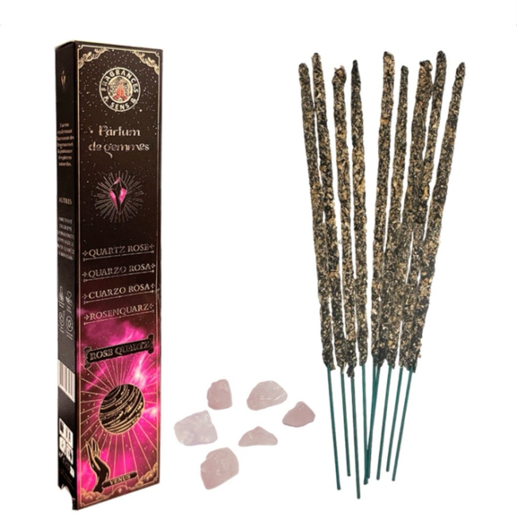 Parfum de Gemmes incense in sticks and fragments of natural stone in flakes - Pink quartz
