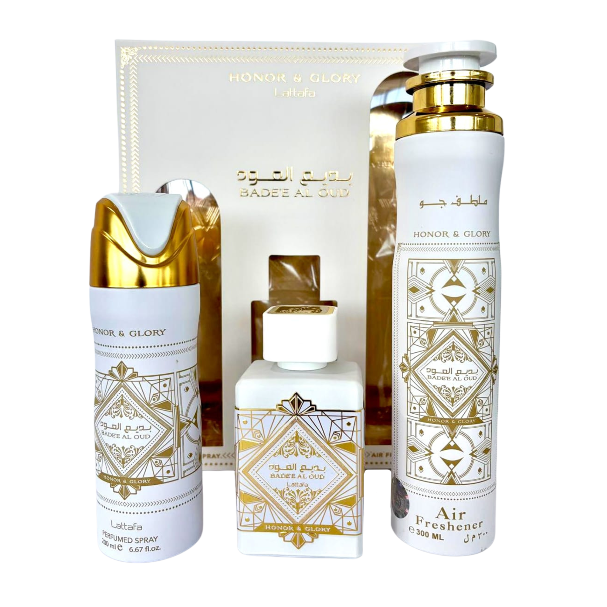 Lattafa Gift set BADE'E AL OUD HONOR & GLORY Profumo, deodorante e deodorante ambiente  - Confezione regalo