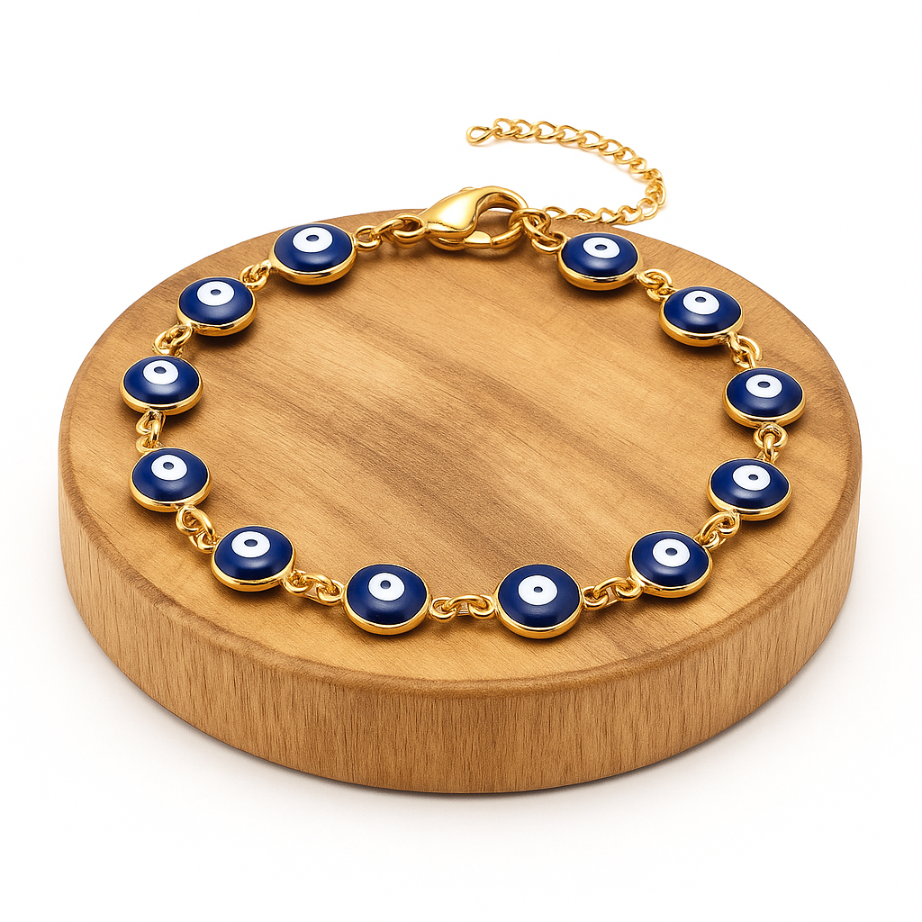 Nazar amulet bracelet in stainless steel with 18k gold plating - Devil eye protection from the evil eye