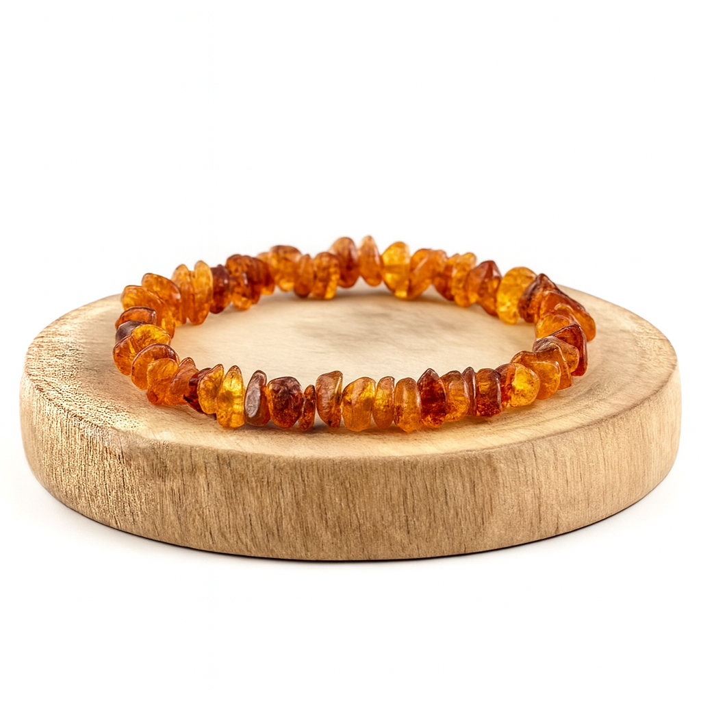 Elastic chips bracelet with amber stone flakes - adult and child
