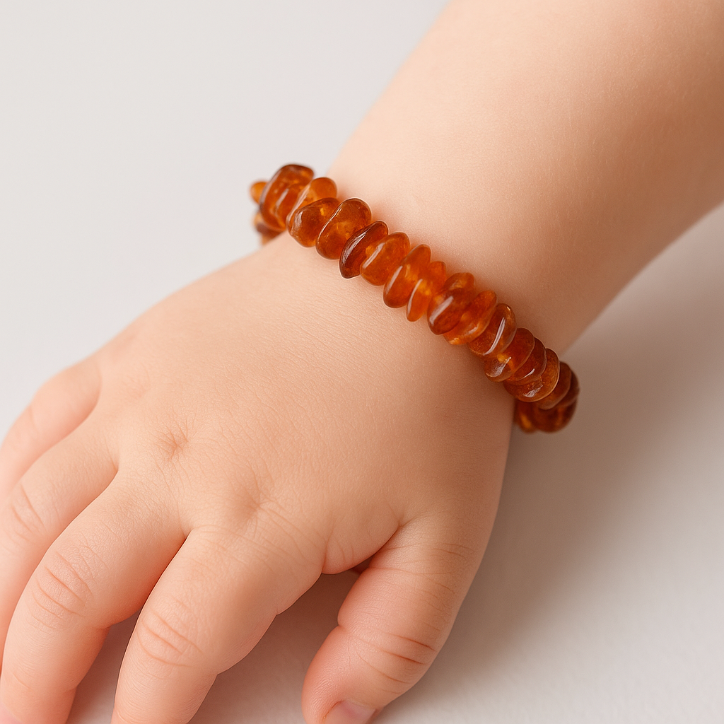 Elastic chips bracelet with amber stone flakes - adult and child