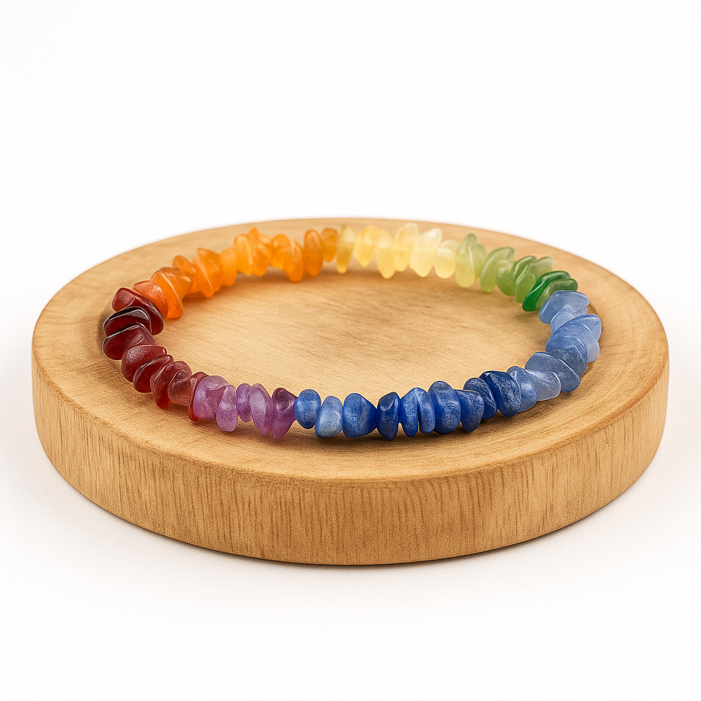 Elastic chips bracelet with 7 chakra stone flakes
