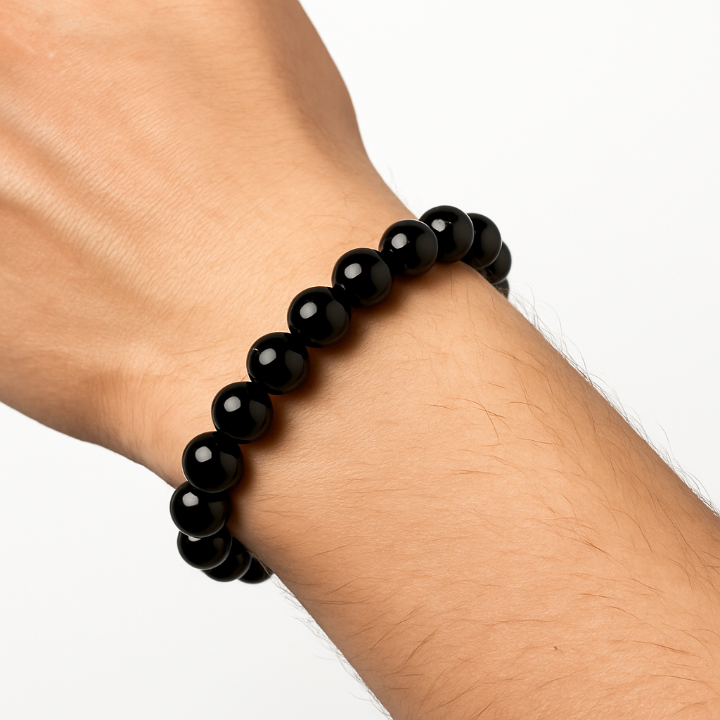 Clorophilla elastic bracelet in black oxidian stone 6mm - Personal protection and growth