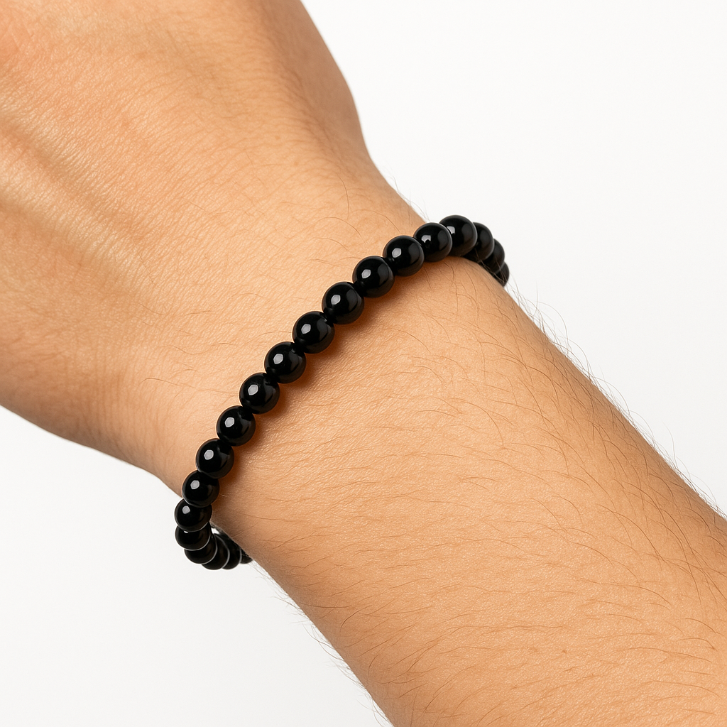 Clorophilla elastic bracelet in black oxidian stone 6mm - Personal protection and growth