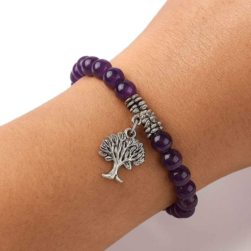Amethyst stone bracelet with tree of life - anti -stress and balance between mind and spirit