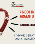 SAMSARA 7 nodi - Bracciale rosso della fortuna in Argento 925 regolabile