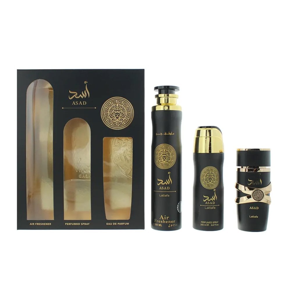 Lattafa Gift set ASAD Profumo, deodorante e deodorante ambiente  - Confezione regalo