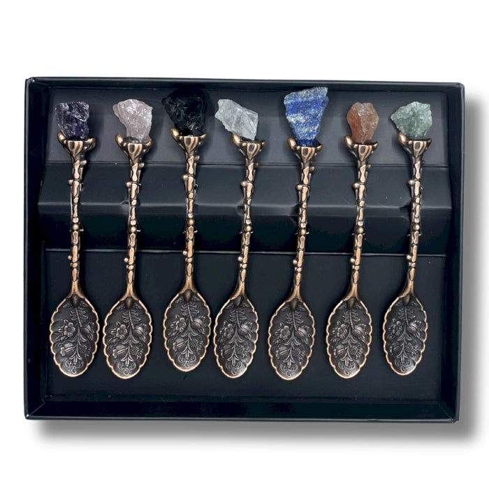 CONFEZIONE 7 CUCCHIAINI CON PIETRE GREZZE - Bronzo