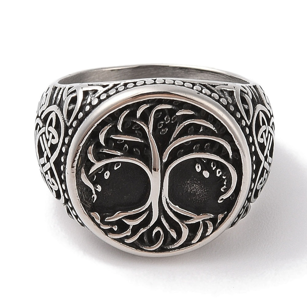Anello sigillo albero della vita argento antico - Misura 9