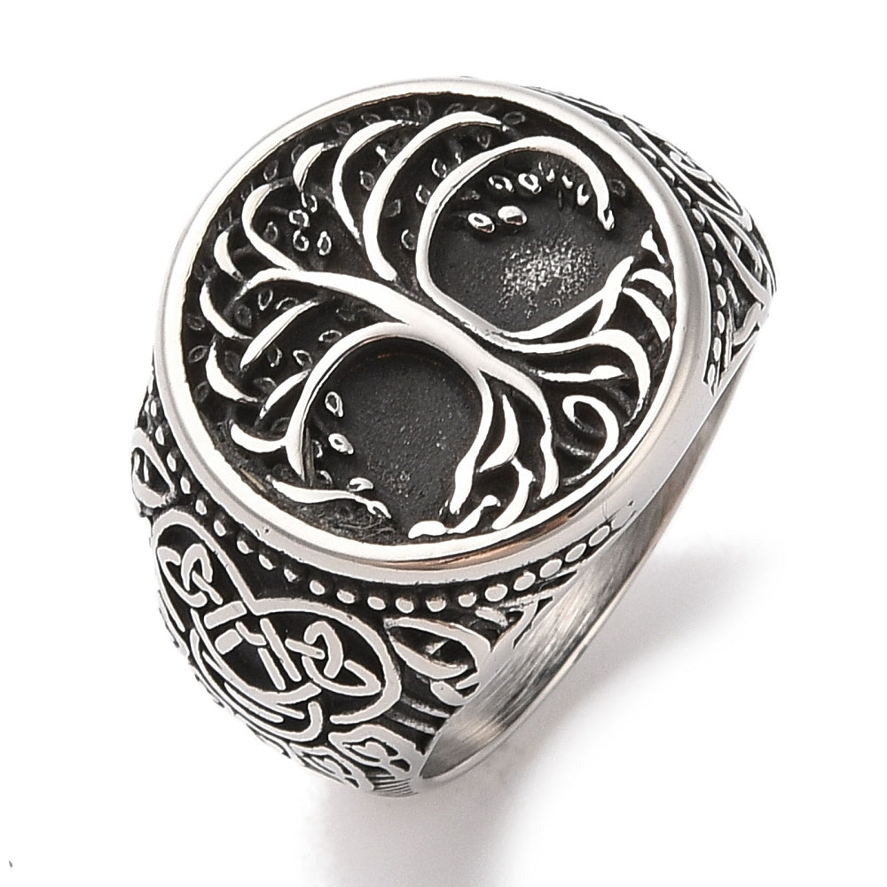 Anello sigillo albero della vita argento antico - Misura 9