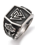 Viking ring with Valknut symbol in stainless steel - measuring 9