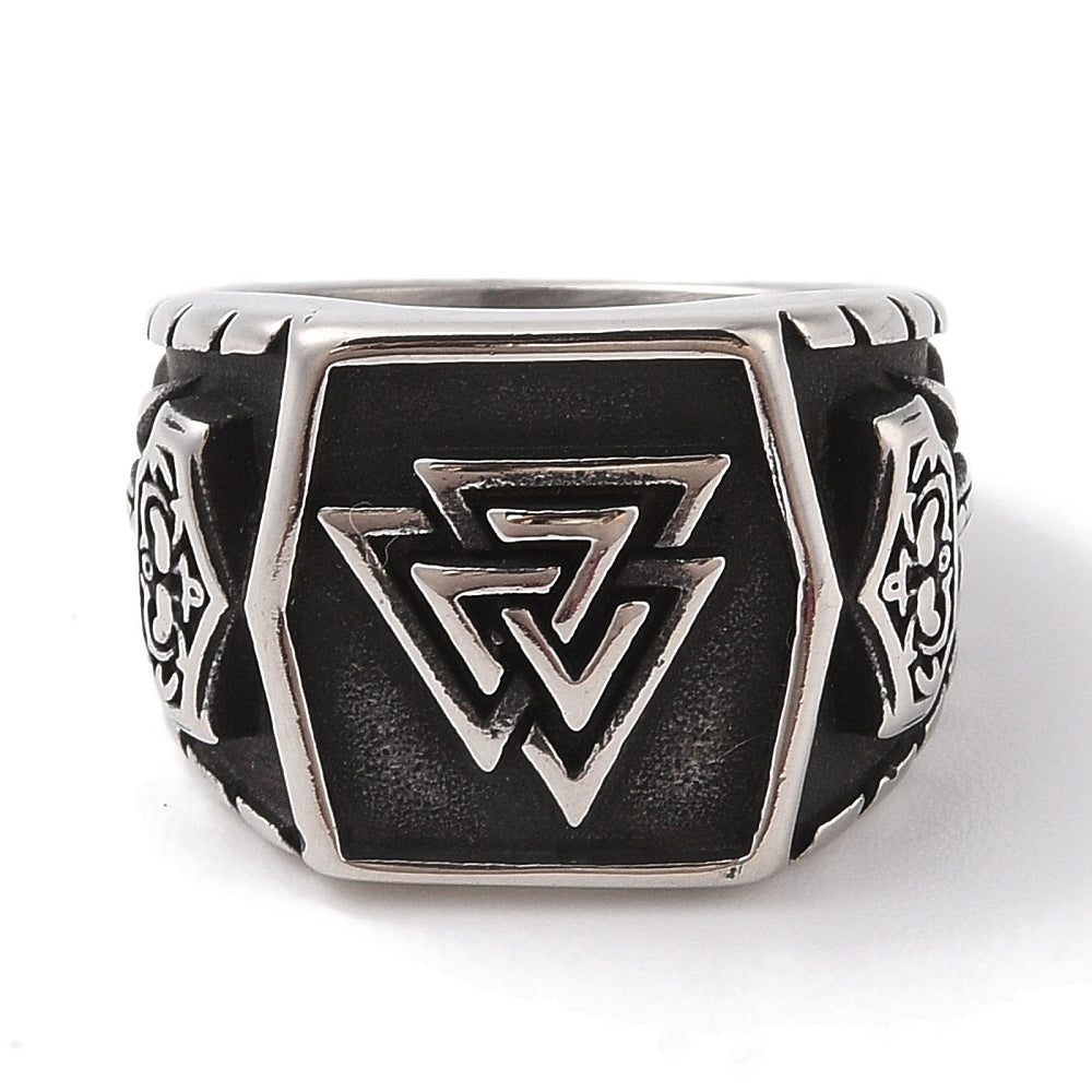 Viking ring with Valknut symbol in stainless steel - measuring 9