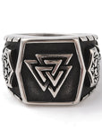 Viking ring with Valknut symbol in stainless steel - measuring 9