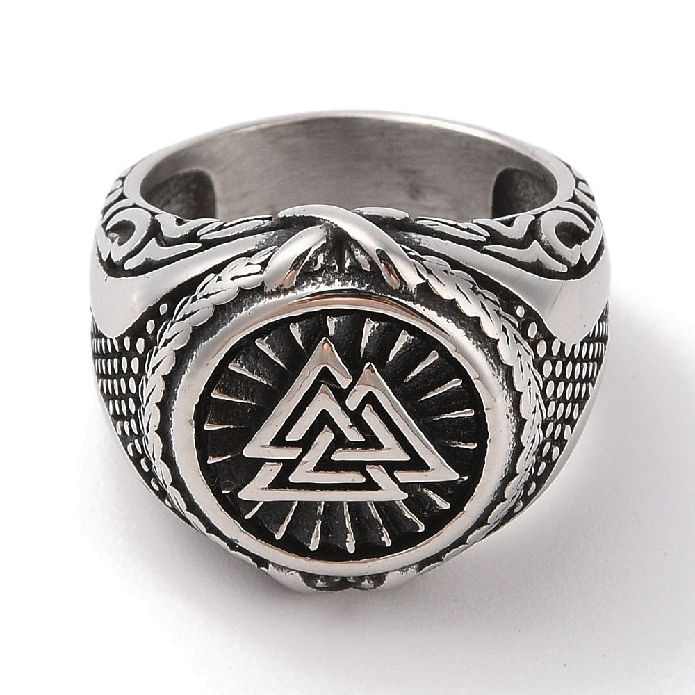 Viking ring with Valknut symbol in stainless steel - measuring 9 1/2