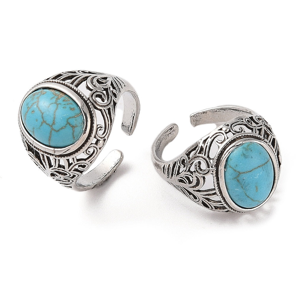 Ring with synthetic turquoise - adjustable