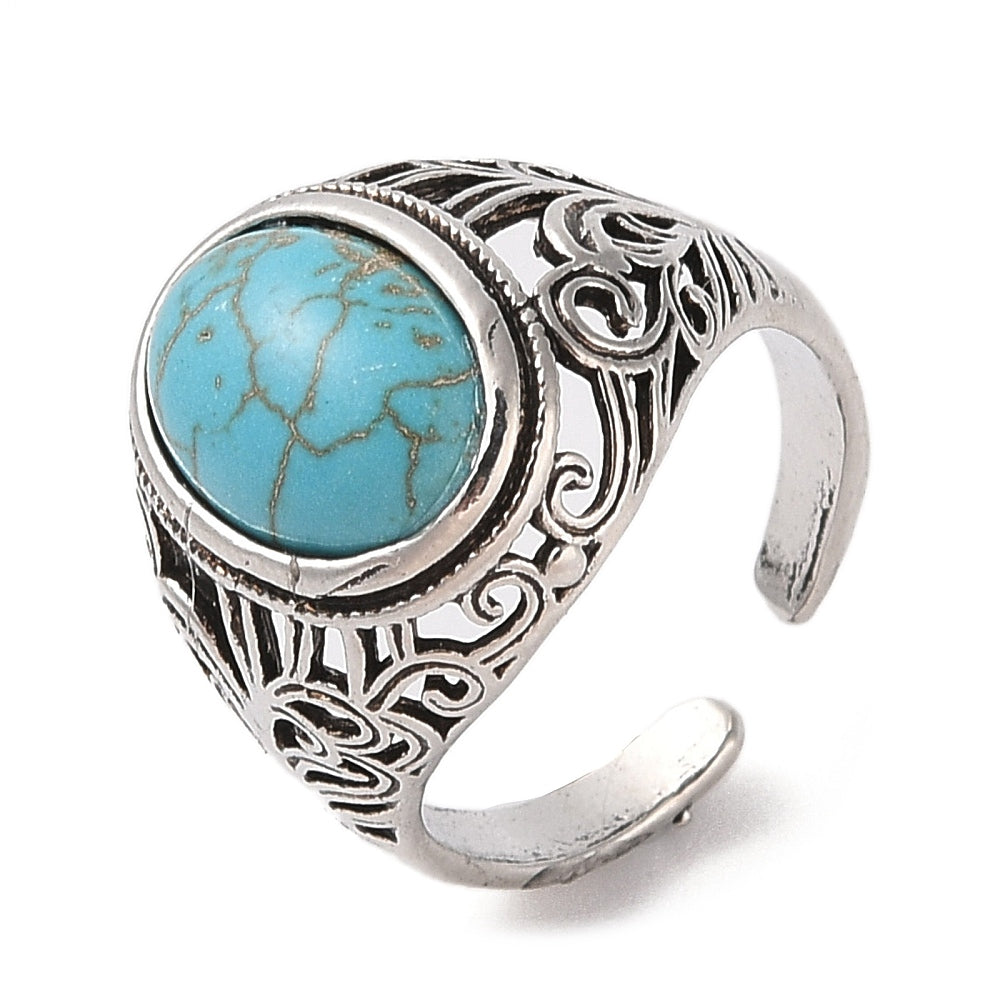 Ring with synthetic turquoise - adjustable