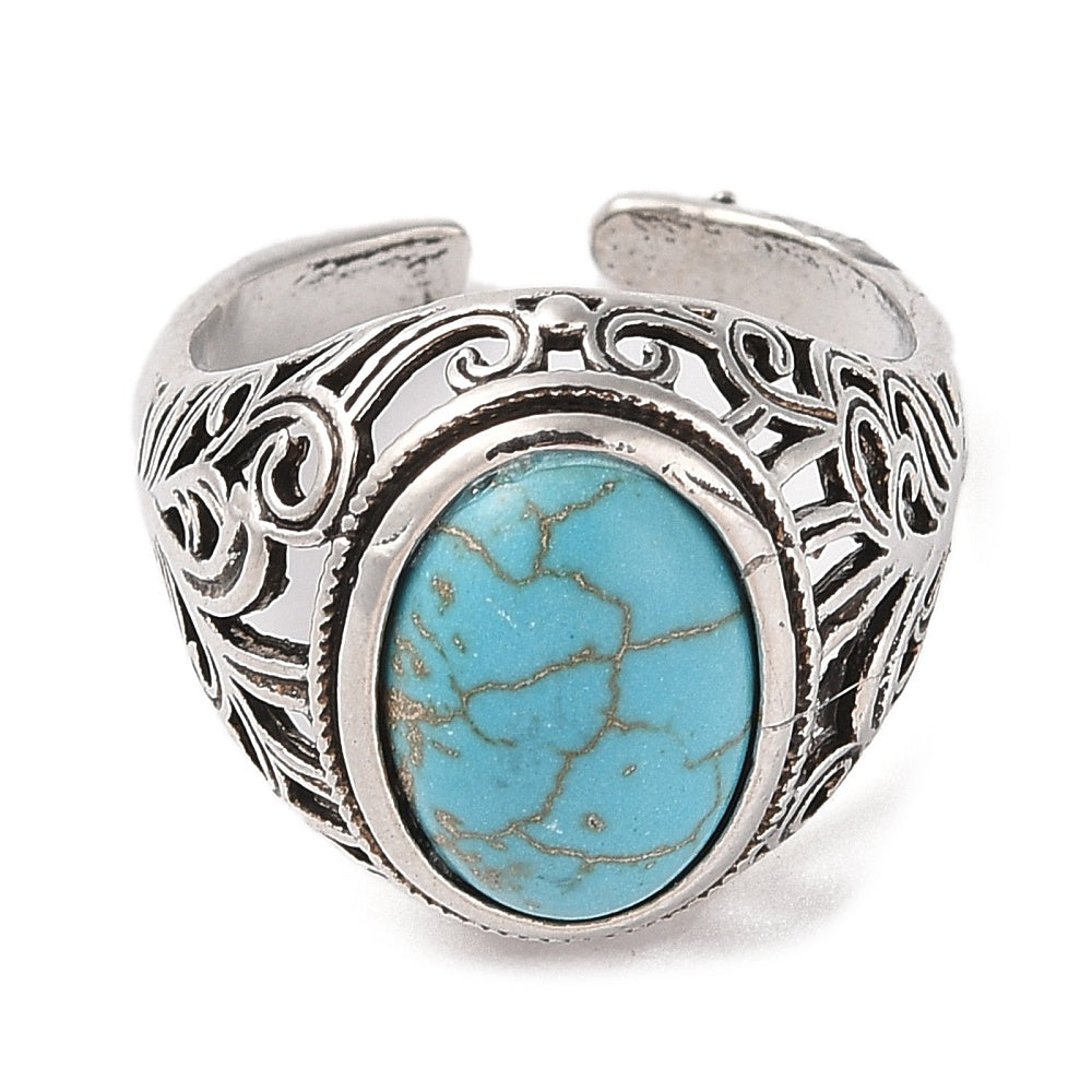 Ring with synthetic turquoise - adjustable