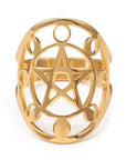 Lunar phase ring pentagram stainless steel - adjustable