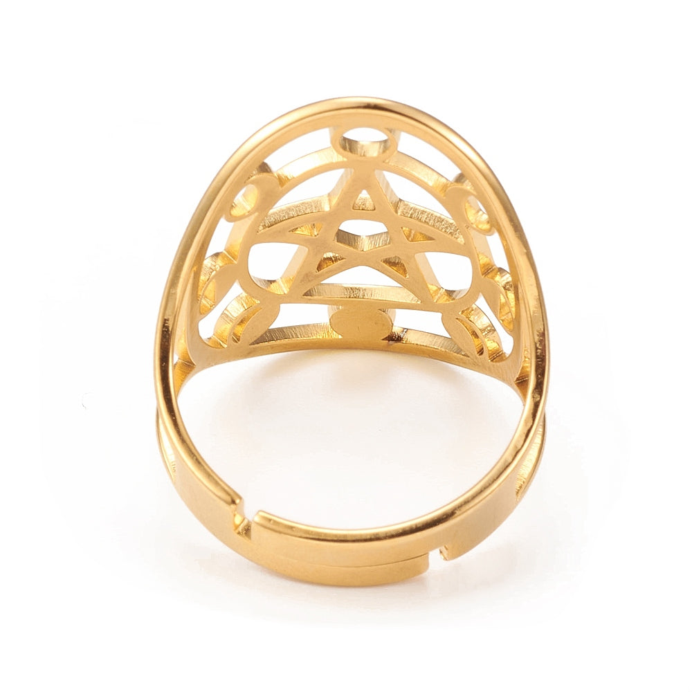 Lunar phase ring pentagram stainless steel - adjustable