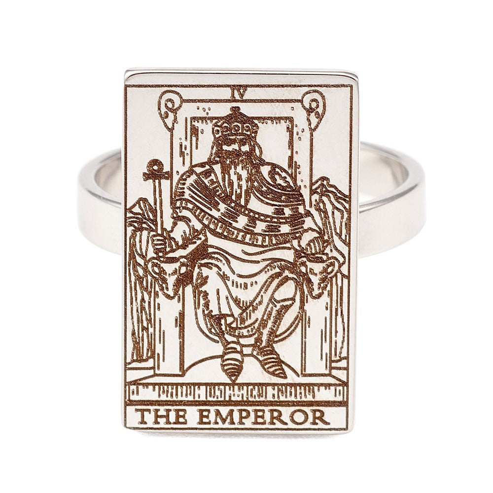 Tarot paper ring emperor IV in stainless steel - power, stability and authority