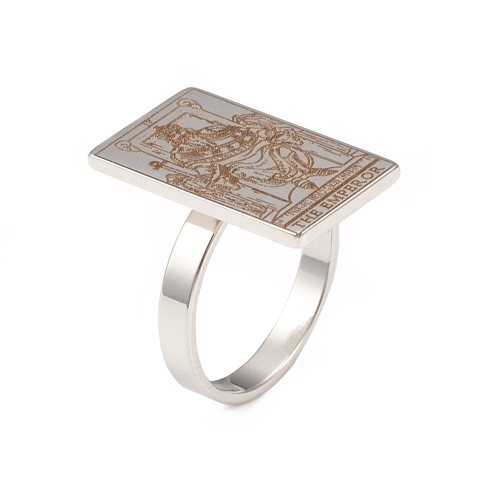 Tarot paper ring emperor IV in stainless steel - power, stability and authority