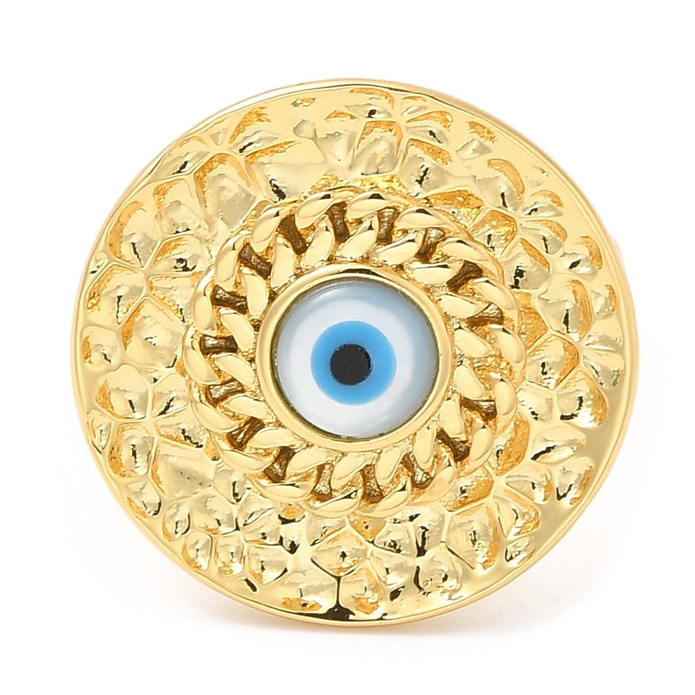 Nazar amulet ring in brass with adjustable 18k gold plating - Devil eye protection from the evil eye