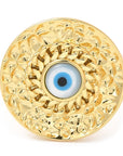 Nazar amulet ring in brass with adjustable 18k gold plating - Devil eye protection from the evil eye